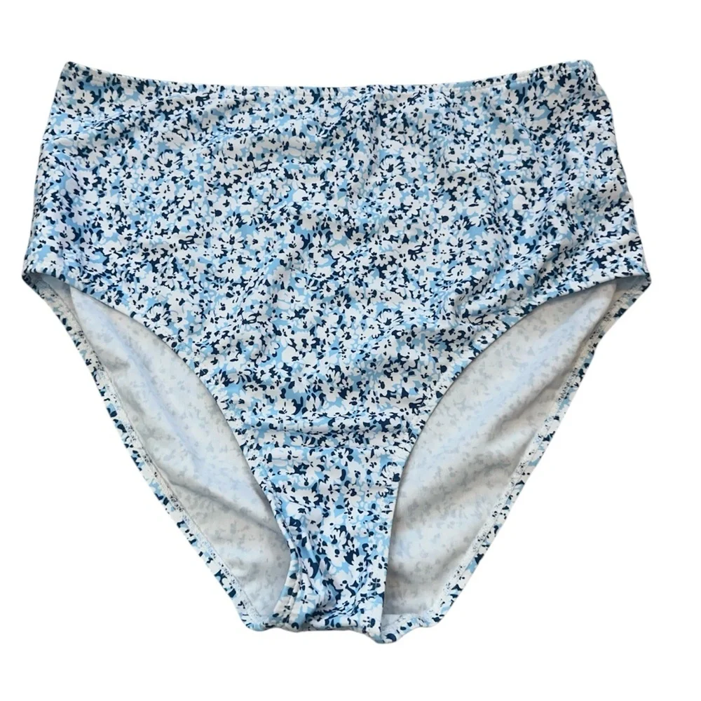 NEW Women’s Swim Bikini Bottom Size XL Blue White Floral Super High Rise
